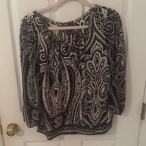 White House Black Market Black and White Paisley Blouse